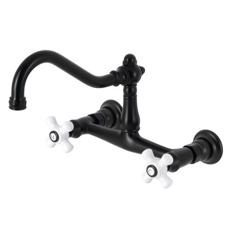 Kingston Brass KS3240PX Two-Handle Wall Mount Bathroom Faucet, Matte Black KS3240PX